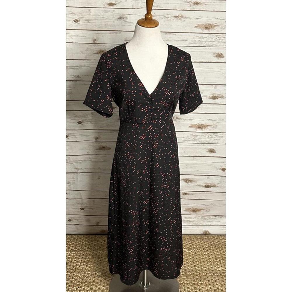 Nasty Gal Black Midi Dress with Pink Dot Print
